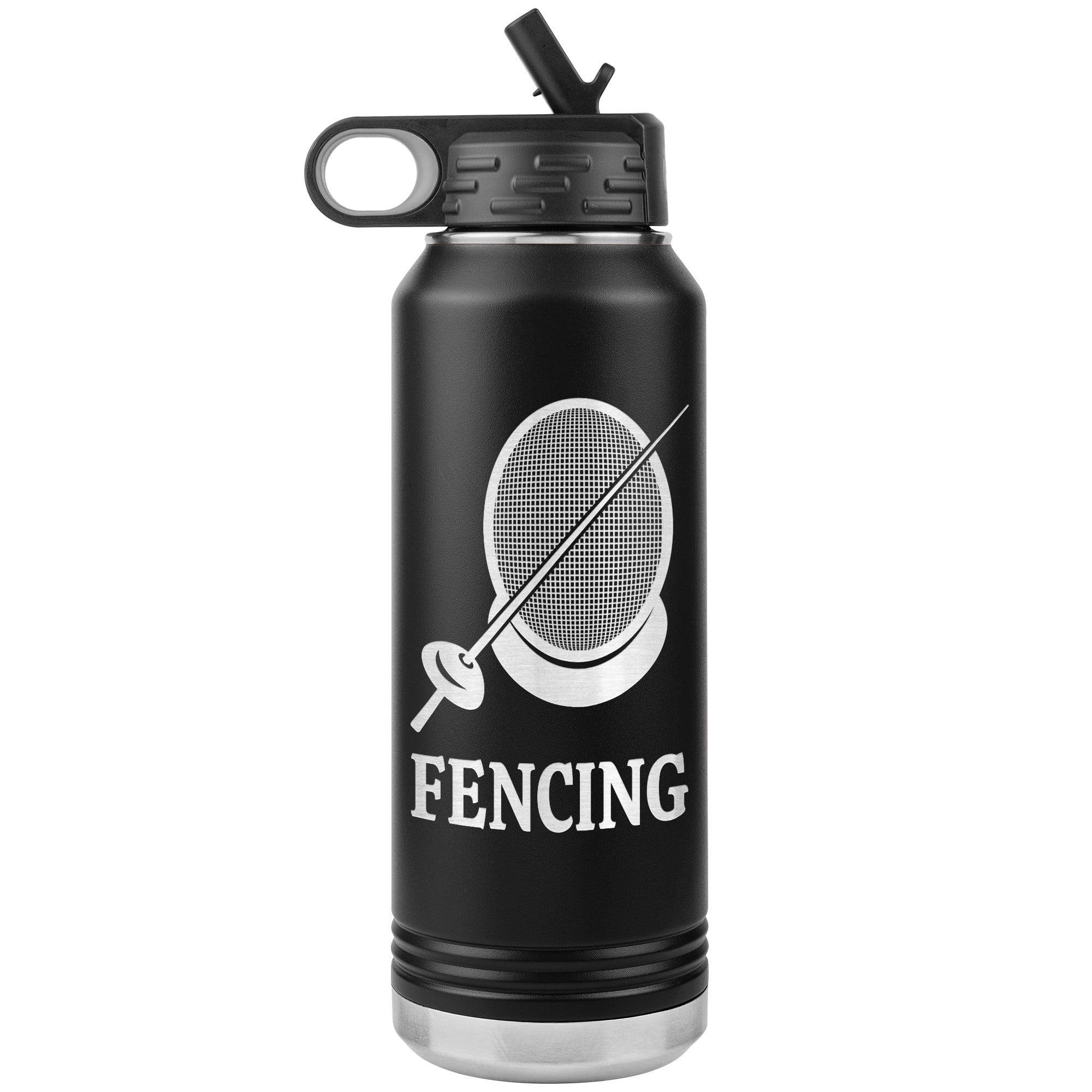 Fencing Mask Water Bottle Epee WB Tumbler Black Mockup