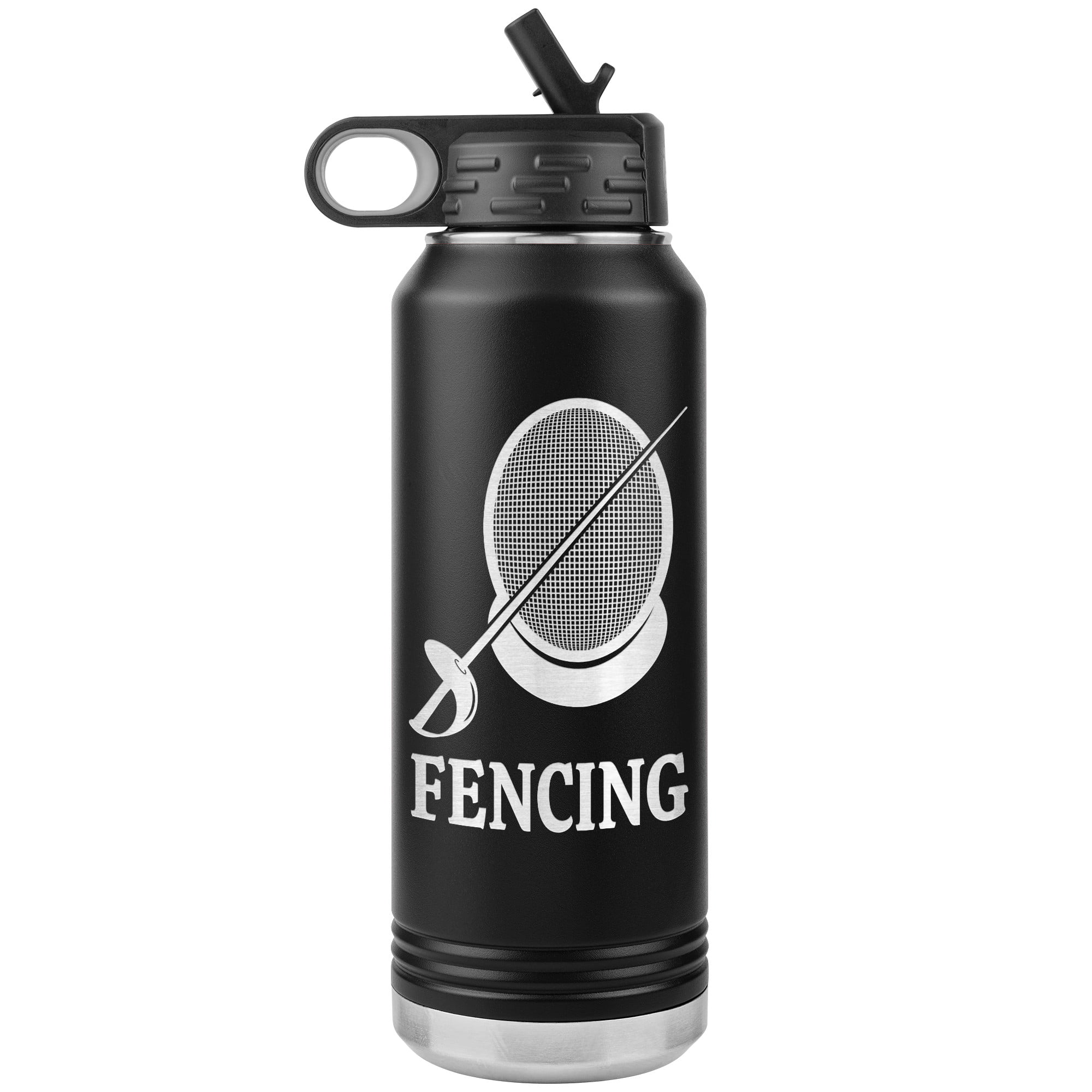 Fencing Mask Water Bottle Sabre WB Tumbler Black Mockup