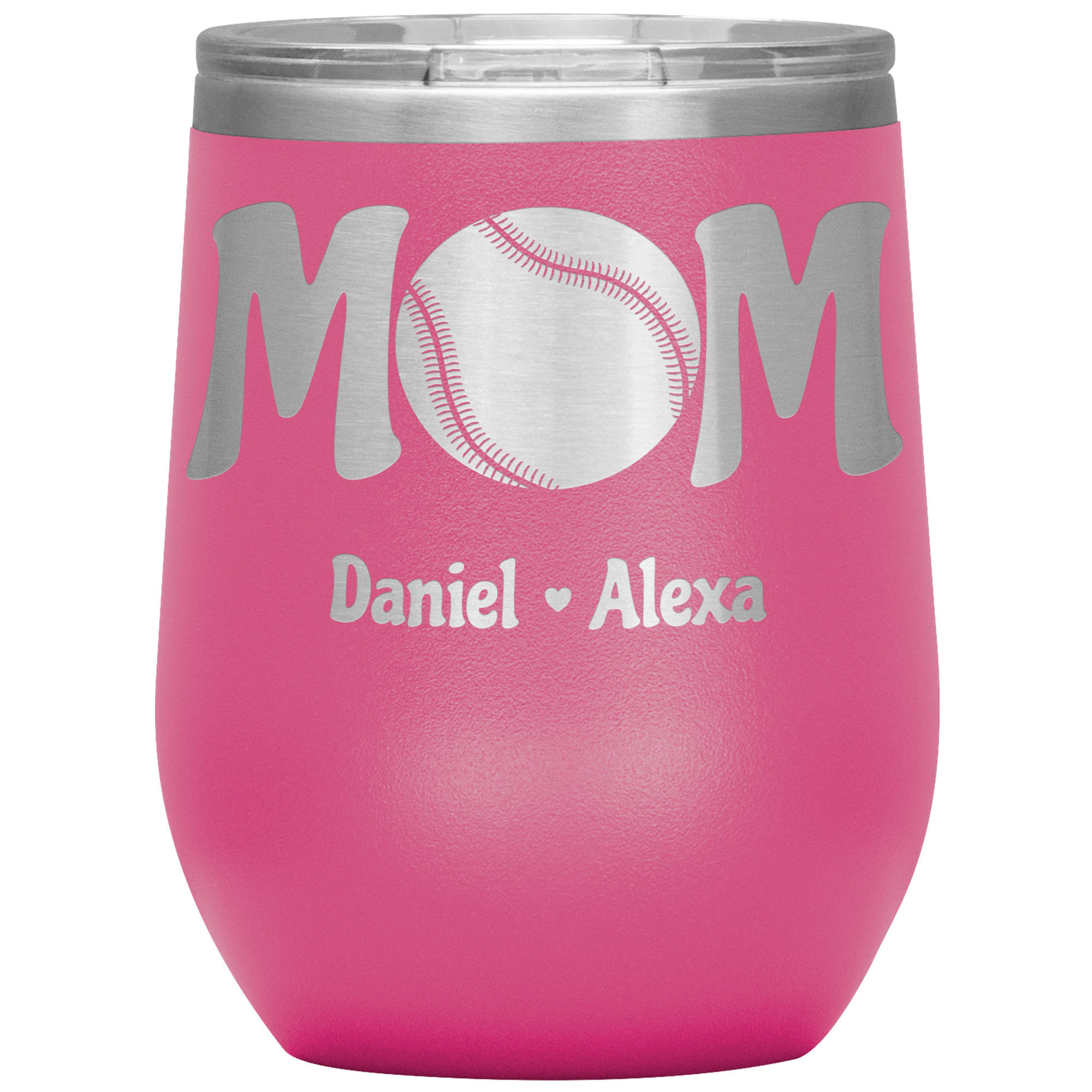 Mom Softball 12oz Wine Tumbler Pink