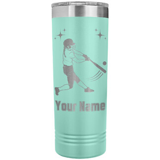 Softball Girl Skinny Tumbler 54 Personalized Teal Softball Girl Tumbler with Custom Text
