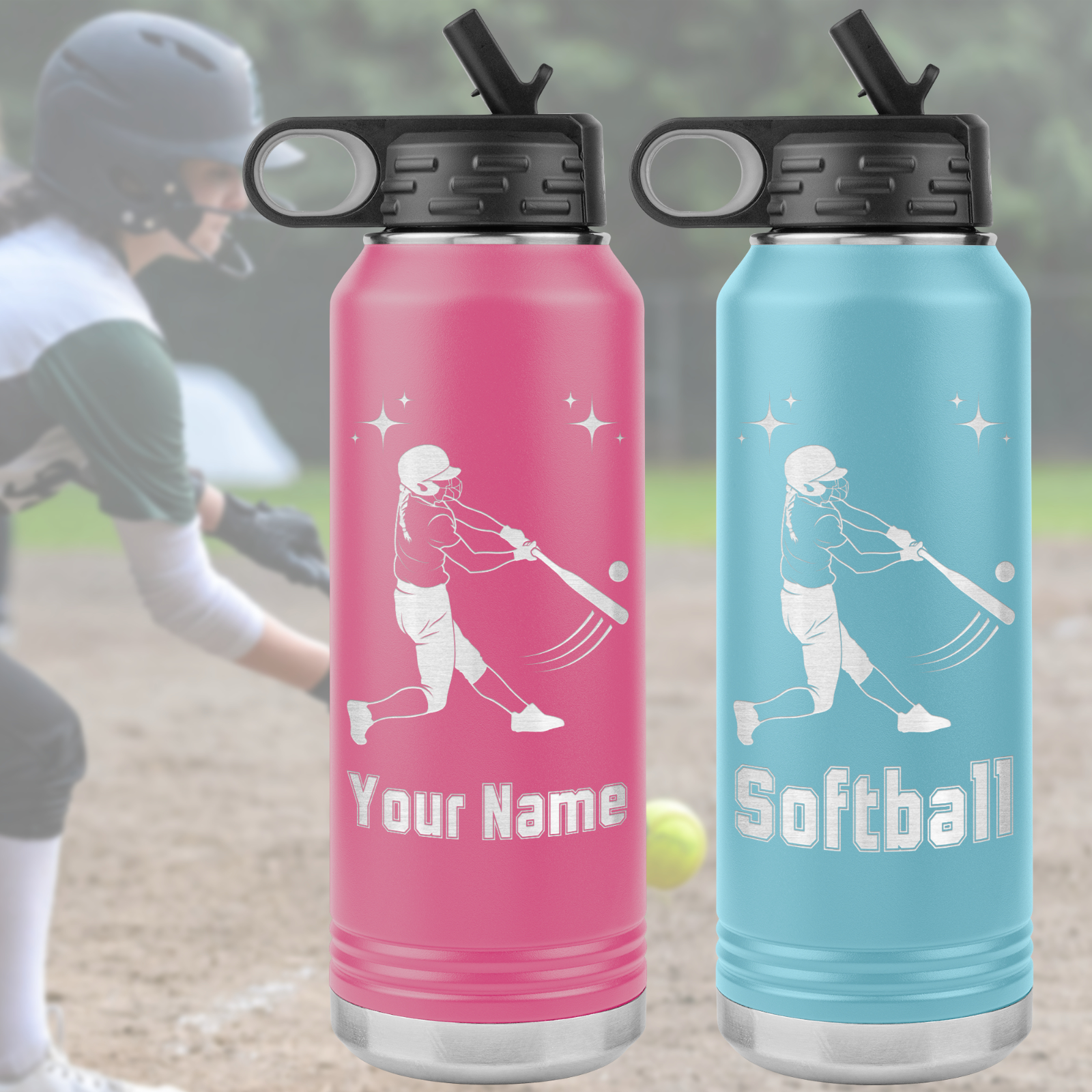 Personalized Softball Water Bottle for Girls