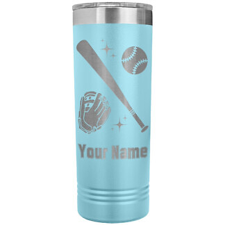 Baseball Bat & Glove Tumbler 54 Personalized Light Blue Softball or Baseball Tumbler with Custom Text