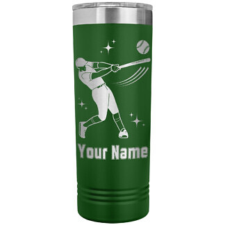 Baseball Skinny Tumbler - Batter 53 Personalized Green Baseball Tumbler with Player Name