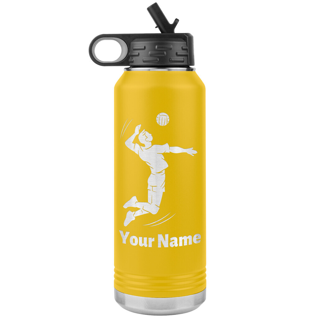 Graviertes Sport-Wasserflasche 'Love Volleyball' – Aluminium, 600 Ml, Inkl. Karabiner, Im Weiß-Finish