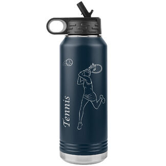 Tennis Girl Outline Water Bottle 54 Player or Coach gift - tennis water bottle with Custom Text
