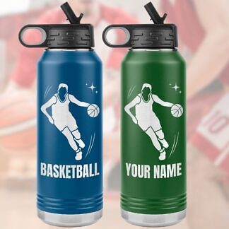 bottle with basketball player laser etching